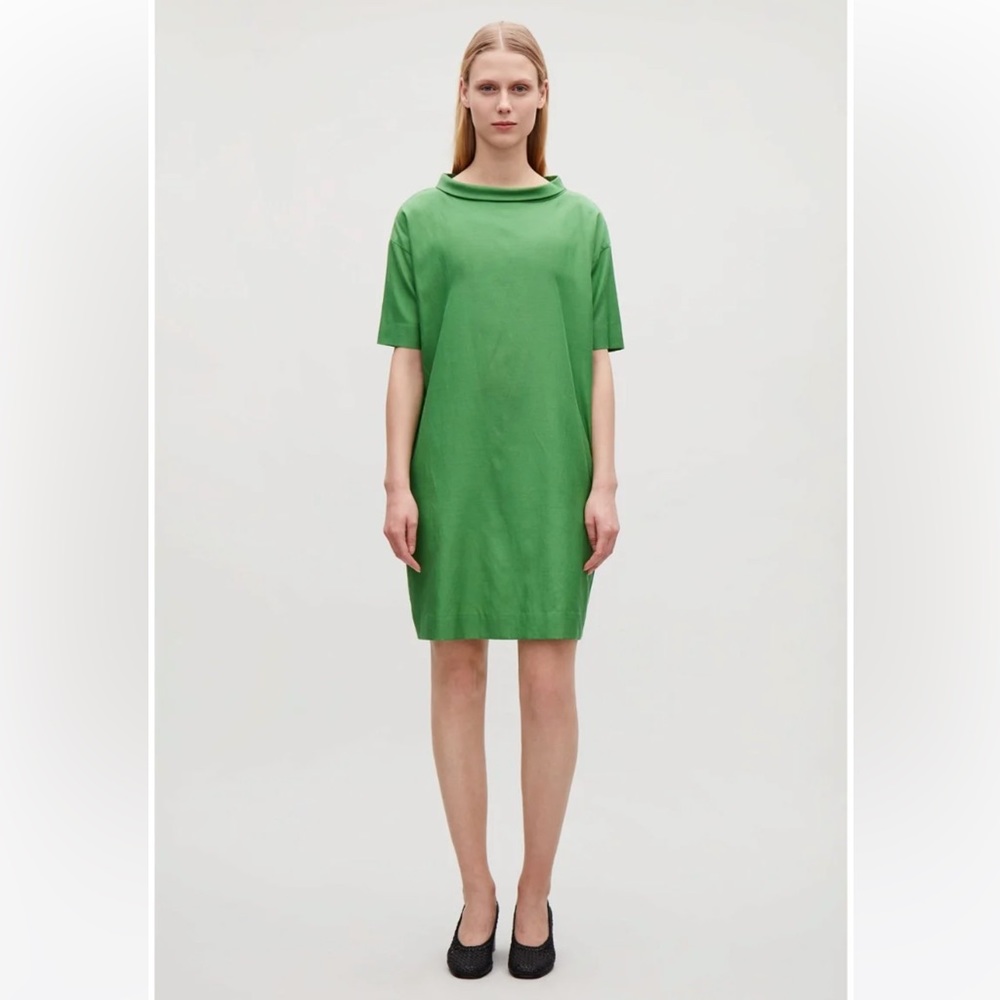 COS Folded Collar Draped Dress - green, size 2